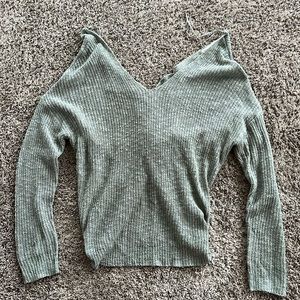 Open back olive green sweater